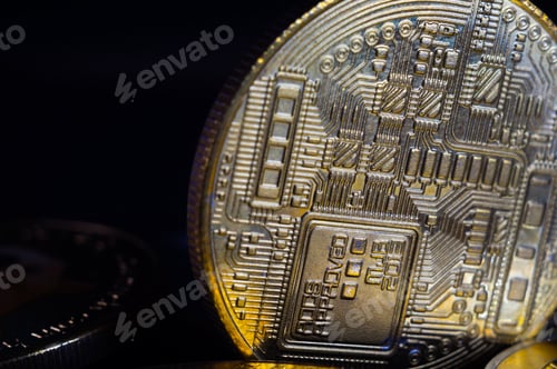 Preview: Closeup shot of a shiny cryptocurrency coin