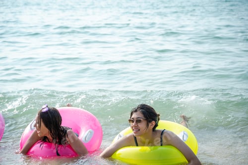 Preview: Group of friends having fun at ocean beach,Vacation on sea,Beach summer holiday sea people concept.