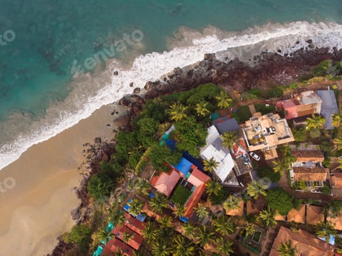 Preview: Top view shot of residential houses in Varkala Beach