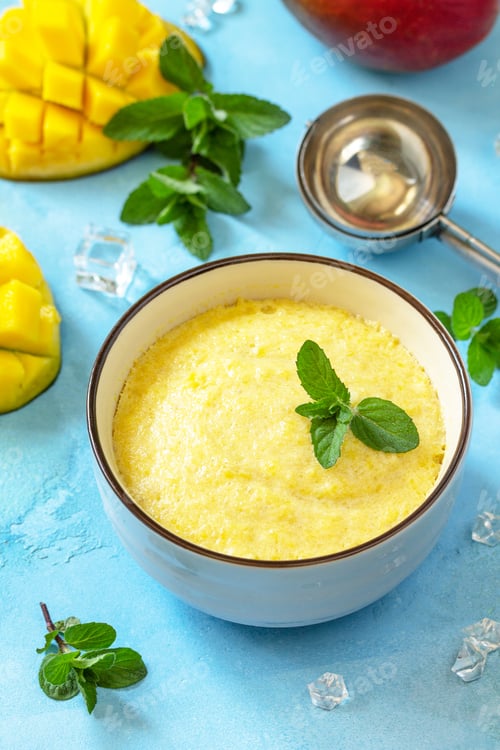 Preview: Homemade mango fruit ice cream, summer tropical fruit sorbet