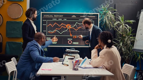 Preview: Marketing team attending a tensed meeting to review sales trends