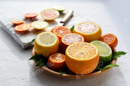 Preview: Mix of different citrus fruits closeup