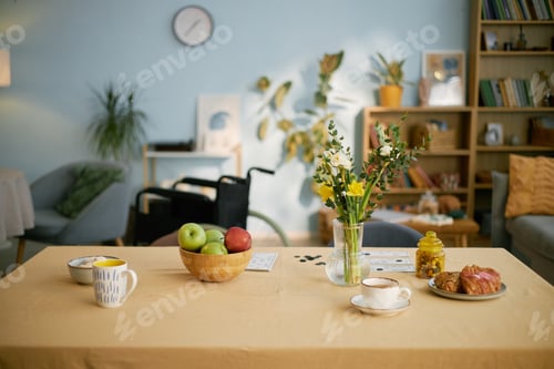 Preview: Cozy Living Room With Wheelchair and Dining Table Setting