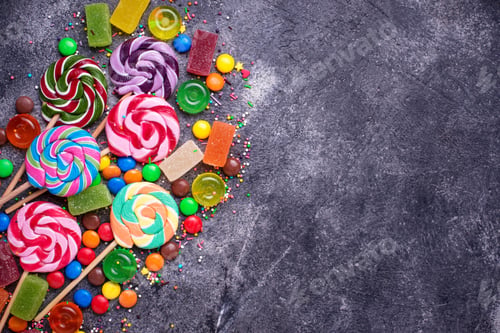 Preview: Assortment of colorful candies and lollipops