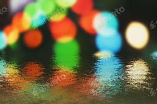 Aperçu: Reflection Of The Holiday Lights- Colored Circles Bokeh. Abstract Blurred Background