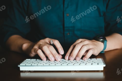 Preview: Close up of hand use keyboard on desk.