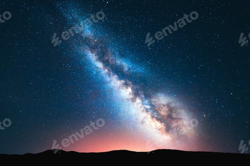 Preview: Fantastic night landscape with bright milky way