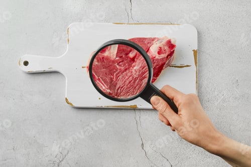 Preview: Cultured meat concept. Meat from beaker, top view.