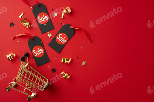 Preview: Creative Black Friday sale concept with black sale tags, a mini shopping cart