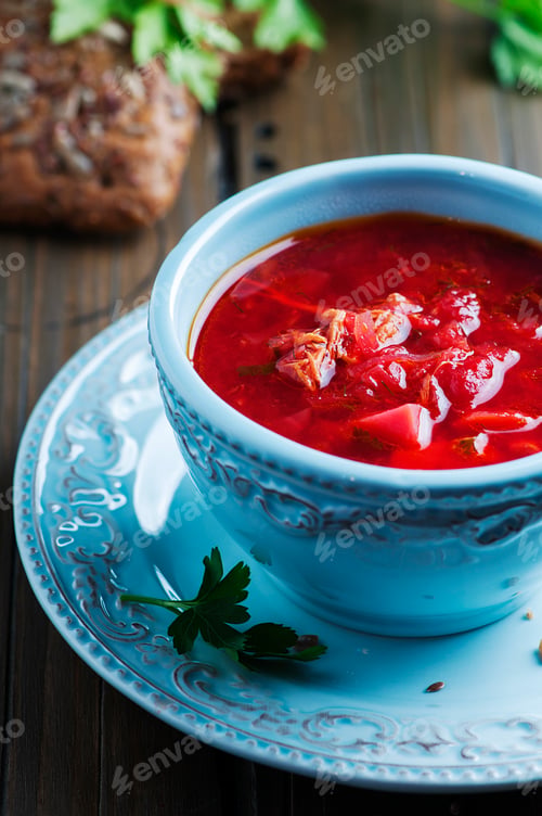 Preview: Traditional russian beetroot soup with parsley