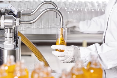 Preview: Production process of cosmetics in laboratory. Laboratory scientist dressed in hospital gown and glo