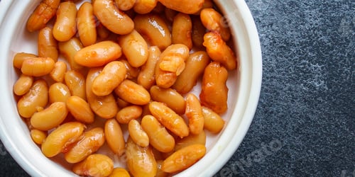 Preview: Beans In Tomato Sauce, Keto Or Paleo Diet Menu Concept Food Background. Top View. Copy Spaces For