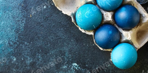 Preview: Easter Eggs Tasty Treat Festive Table Snack Rustic Healthy Meal Top View Copy Space For Text Food