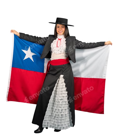Preview: Studio portrait of a young woman wearing traditional chilean huasa clothing