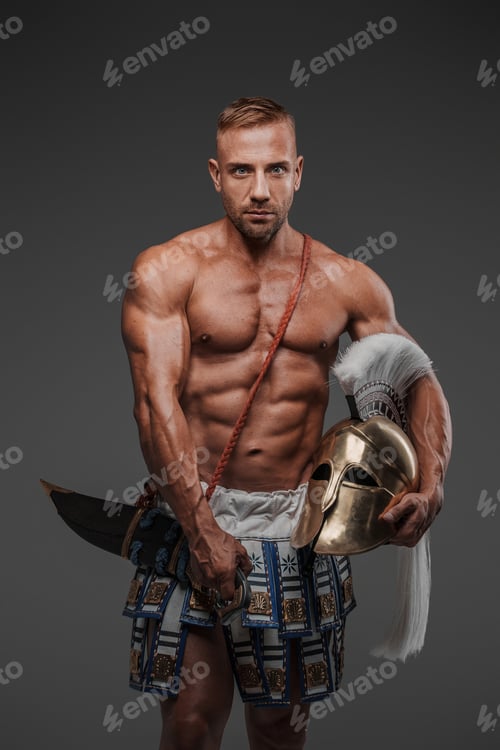 Preview: A muscular and attractive male model dressed in ancient drapes