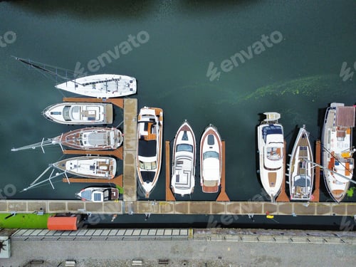 Preview: Drone shot of boats in marina