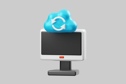 Preview: Cartoon computer with cloud refresh