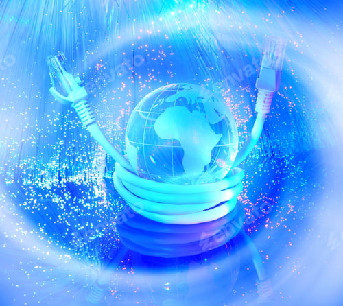 Preview: Globe With Network On Technology Fiber Optics Background