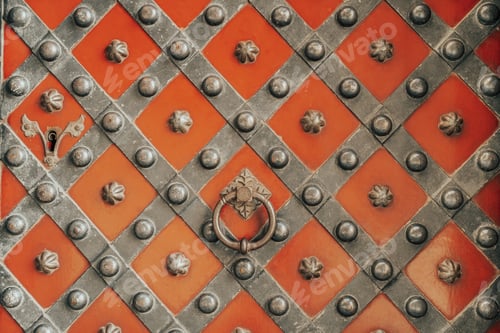 Preview: Seamless decorative metal panel door gate texture in Prague. stucco, details of old architecture