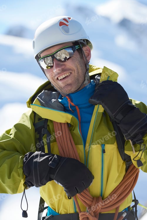 Preview: Mountaineer with climbing ropes, Chamonix, Rhone-Alps, France