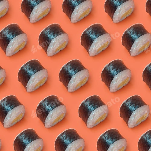 Preview: Classic black sushi rolls on bright orange background