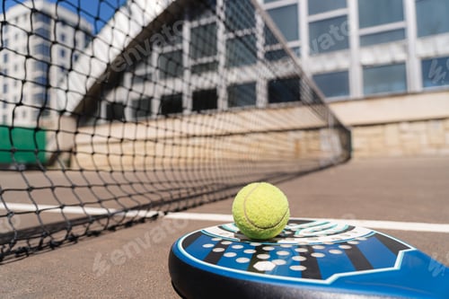 Preview: Padel ball under racket on court