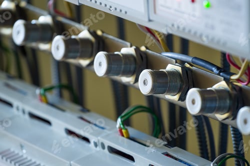 Preview: Close-up a series of metal mounts and wires
