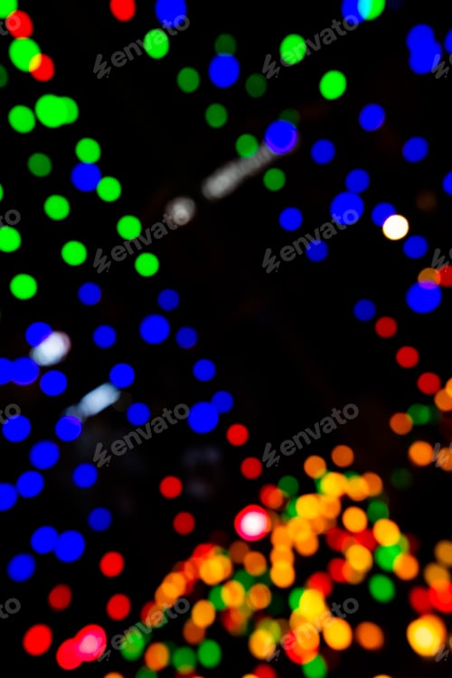Preview: Light night bokeh dark black background.
