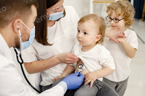 Preview: Mother and two her sons have an appointment with pediatrician
