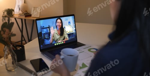 Preview: Video conference meeting concept.overwork asian woman teleconference collaboration