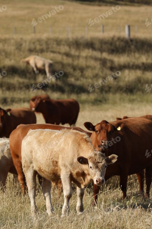 Preview: a bunch of cows standing together on top of a field