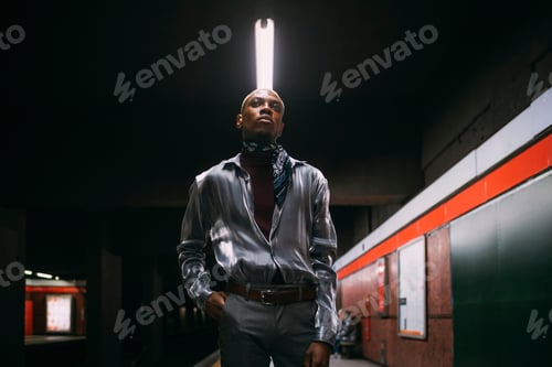 Preview: Stylish man on subway platform, Milan, Italy