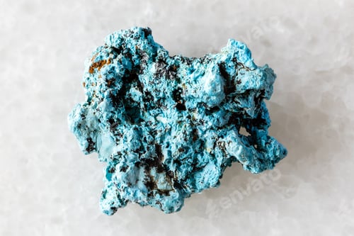 Preview: sample of raw shattuckite mineral on white marble
