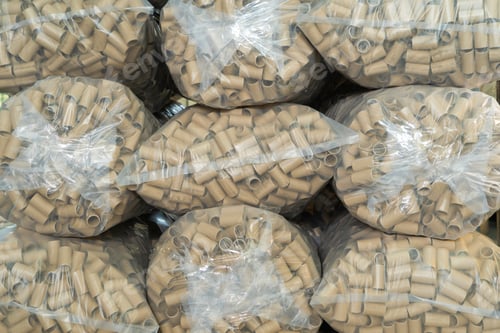 Preview: Paper tube cores, tissues, in industry plant factory. Paper rolls. Cardboard cylinder cargo