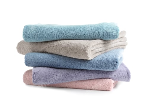 Preview: Stack of clean soft towels on white background