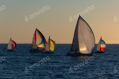 Preview: Scenic view of sailboats in the open sea on a sunny afternoon
