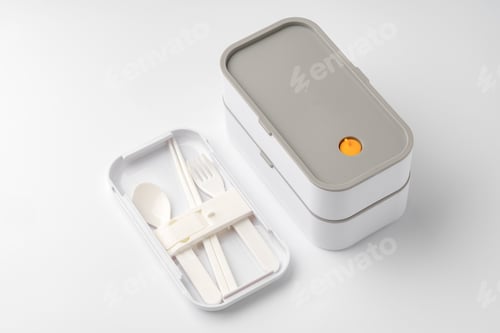 Preview: White plastic food container isolated on white background