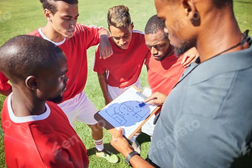 Preview: Soccer coaching, planning strategy and group sports competition, game and tactical training on outd