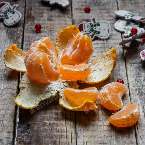 Preview: Mandarin On A Wooden Background, Tangerines