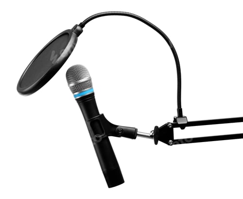 Preview: Stand with microphone isolated on white. Musical equipment