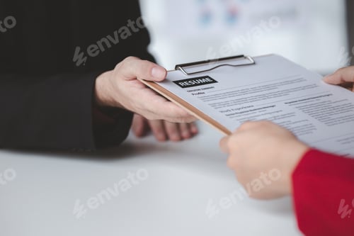 Preview: Person submitting resume to interview for a job with a company, Person attending a job interview wit