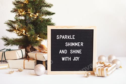 Preview: Felt letter board with text sparkle, shimmer and shine with joy and christmas gifts, decoration