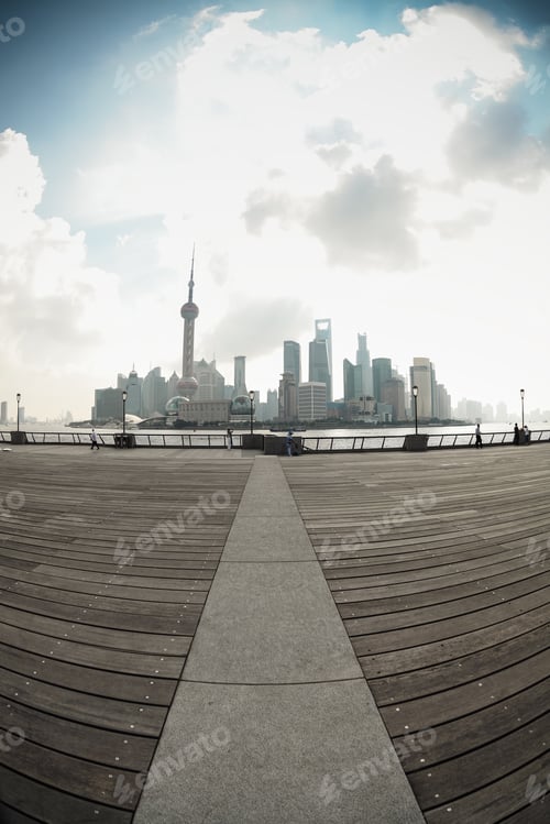 Preview: shanghai skyline in fish-eye perspective