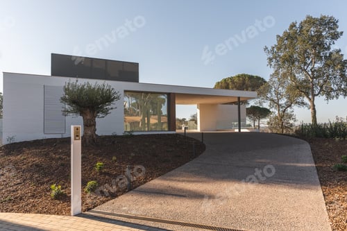 Preview: Entrance of a luxury white house ready for the new owners to enter