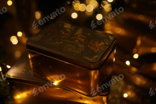 Preview: New Year 2022. interior with candles, bulbs and bokeh. Room decorated to celebration. Christmas tree