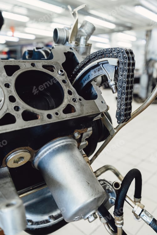 Preview: Overhaul of the motor for the car. Parts of an internal combustion engine. Cylinder block with