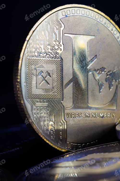 Preview: Vertical shot of a silver litecoin