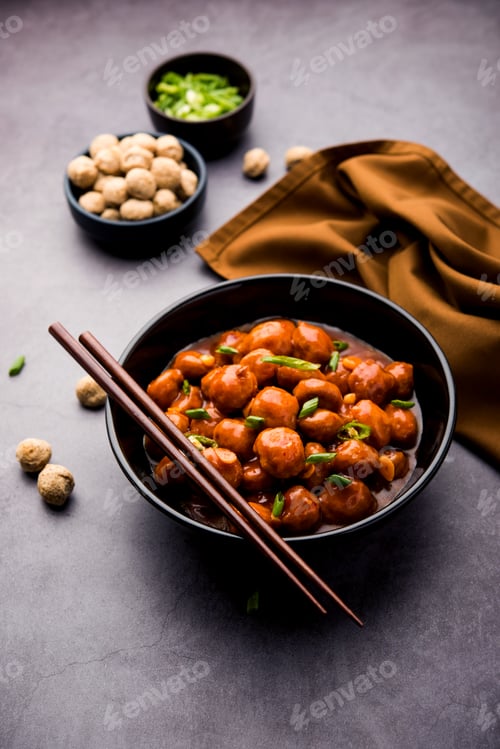 Preview: Glycine max Chunks or Soya Chunk Manchurian dry or with Gravy