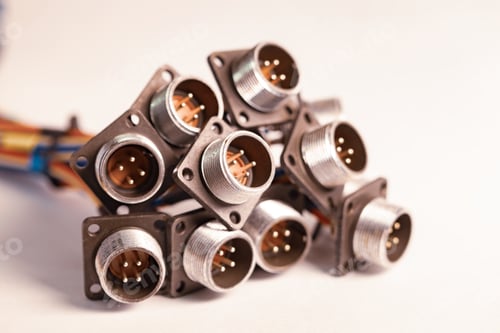 Preview: Close-up blurry metal sockets for plugs