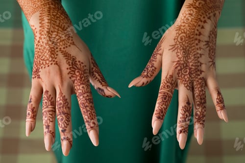 Preview: Moroccan woman with henna painted hands
